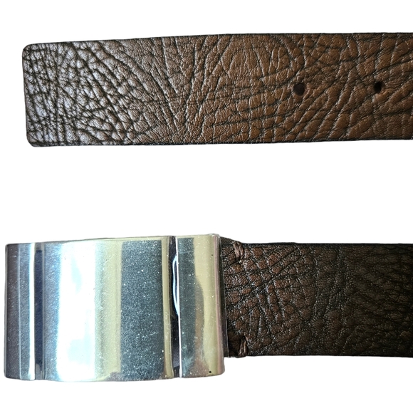 Bosca brown leather belt silvery buckle unisex size 38" - Picture 5 of 12